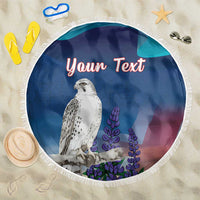 Personalized Iceland National Day Beach Blanket Gyrfalcon With Lupine Flower