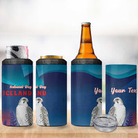 Personalized Iceland National Day 4 in 1 Can Cooler Tumbler Gyrfalcon With Lupine Flower