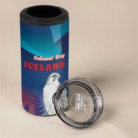 Personalized Iceland National Day 4 in 1 Can Cooler Tumbler Gyrfalcon With Lupine Flower
