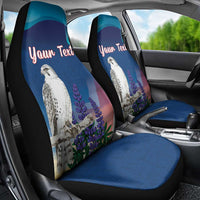 Personalized Iceland National Day Car Seat Cover Gyrfalcon With Lupine Flower