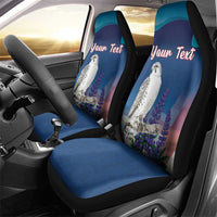 Personalized Iceland National Day Car Seat Cover Gyrfalcon With Lupine Flower