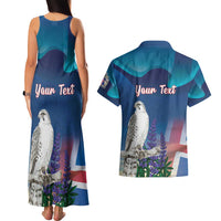 Personalized Iceland National Day Couples Matching Tank Maxi Dress and Hawaiian Shirt Gyrfalcon With Lupine Flower