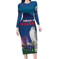 Personalized Iceland National Day Family Matching Long Sleeve Bodycon Dress and Hawaiian Shirt Gyrfalcon With Lupine Flower
