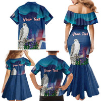 Personalized Iceland National Day Family Matching Mermaid Dress and Hawaiian Shirt Gyrfalcon With Lupine Flower