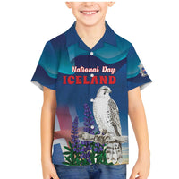 Personalized Iceland National Day Family Matching Mermaid Dress and Hawaiian Shirt Gyrfalcon With Lupine Flower