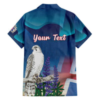 Personalized Iceland National Day Family Matching Off The Shoulder Long Sleeve Dress and Hawaiian Shirt Gyrfalcon With Lupine Flower