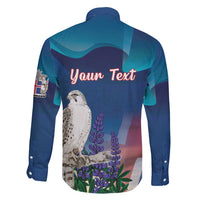Personalized Iceland National Day Family Matching Short Sleeve Bodycon Dress and Hawaiian Shirt Gyrfalcon With Lupine Flower