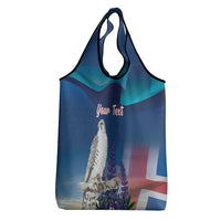 Personalized Iceland National Day Grocery Bag Gyrfalcon With Lupine Flower