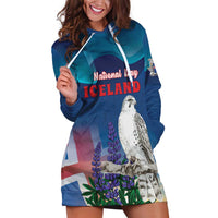 Personalized Iceland National Day Hoodie Dress Gyrfalcon With Lupine Flower