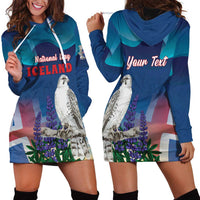 Personalized Iceland National Day Hoodie Dress Gyrfalcon With Lupine Flower