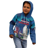 Personalized Iceland National Day Kid Hoodie Gyrfalcon With Lupine Flower