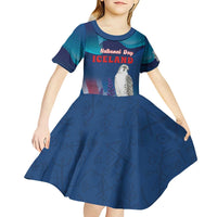 Personalized Iceland National Day Kid Short Sleeve Dress Gyrfalcon With Lupine Flower