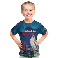 Personalized Iceland National Day Kid T Shirt Gyrfalcon With Lupine Flower