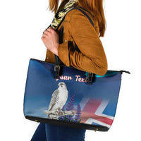 Personalized Iceland National Day Leather Tote Bag Gyrfalcon With Lupine Flower