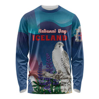 Personalized Iceland National Day Long Sleeve Shirt Gyrfalcon With Lupine Flower