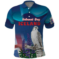 Personalized Iceland National Day Polo Shirt Gyrfalcon With Lupine Flower