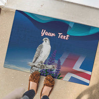 Personalized Iceland National Day Rubber Doormat Gyrfalcon With Lupine Flower
