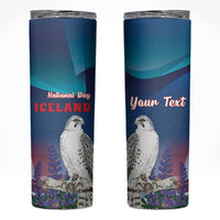 Personalized Iceland National Day Skinny Tumbler Gyrfalcon With Lupine Flower