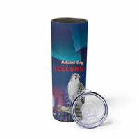 Personalized Iceland National Day Skinny Tumbler Gyrfalcon With Lupine Flower