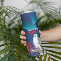 Personalized Iceland National Day Skinny Tumbler Gyrfalcon With Lupine Flower