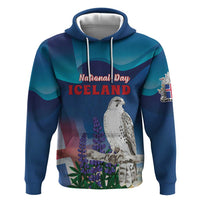 Personalized Iceland National Day Zip Hoodie Gyrfalcon With Lupine Flower