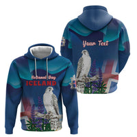 Personalized Iceland National Day Zip Hoodie Gyrfalcon With Lupine Flower