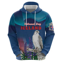 Personalized Iceland National Day Zip Hoodie Gyrfalcon With Lupine Flower