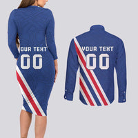 Custom Iceland Football Couples Matching Long Sleeve Bodycon Dress and Long Sleeve Button Shirt Strakarnir Okkar Celtic Pattern