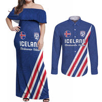 Custom Iceland Football Couples Matching Off Shoulder Maxi Dress and Long Sleeve Button Shirt Strakarnir Okkar Celtic Pattern
