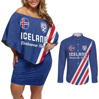 Custom Iceland Football Couples Matching Off Shoulder Short Dress and Long Sleeve Button Shirt Strakarnir Okkar Celtic Pattern