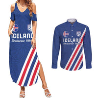 Custom Iceland Football Couples Matching Summer Maxi Dress and Long Sleeve Button Shirt Strakarnir Okkar Celtic Pattern