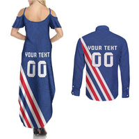 Custom Iceland Football Couples Matching Summer Maxi Dress and Long Sleeve Button Shirt Strakarnir Okkar Celtic Pattern