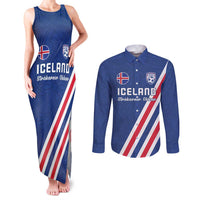 Custom Iceland Football Couples Matching Tank Maxi Dress and Long Sleeve Button Shirt Strakarnir Okkar Celtic Pattern