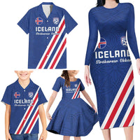 Custom Iceland Football Family Matching Long Sleeve Bodycon Dress and Hawaiian Shirt Strakarnir Okkar Celtic Pattern