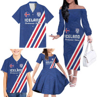 Custom Iceland Football Family Matching Off The Shoulder Long Sleeve Dress and Hawaiian Shirt Strakarnir Okkar Celtic Pattern