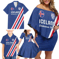 Custom Iceland Football Family Matching Off Shoulder Short Dress and Hawaiian Shirt Strakarnir Okkar Celtic Pattern