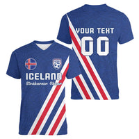 Custom Iceland Football Women V-Neck T-Shirt Strakarnir Okkar Celtic Pattern
