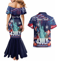 Personalized United States Independence Day Couples Matching Mermaid Dress and Hawaiian Shirt Statue of Liberty for 4th of July