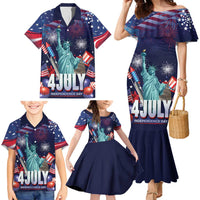 Personalized United States Independence Day Family Matching Mermaid Dress and Hawaiian Shirt Statue of Liberty for 4th of July