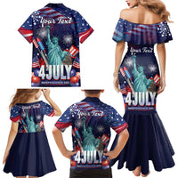 Personalized United States Independence Day Family Matching Mermaid Dress and Hawaiian Shirt Statue of Liberty for 4th of July