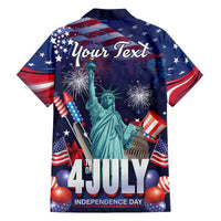 Personalized United States Independence Day Family Matching Off The Shoulder Long Sleeve Dress and Hawaiian Shirt Statue of Liberty for 4th of July