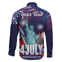 Personalized United States Independence Day Family Matching Off The Shoulder Long Sleeve Dress and Hawaiian Shirt Statue of Liberty for 4th of July