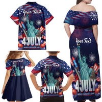 Personalized United States Independence Day Family Matching Off Shoulder Maxi Dress and Hawaiian Shirt Statue of Liberty for 4th of July