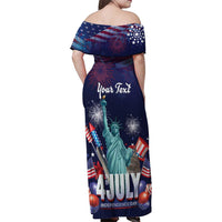Personalized United States Independence Day Family Matching Off Shoulder Maxi Dress and Hawaiian Shirt Statue of Liberty for 4th of July
