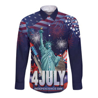Personalized United States Independence Day Long Sleeve Button Shirt Statue of Liberty for 4th of July