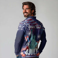 Personalized United States Independence Day Long Sleeve Polo Shirt Statue of Liberty for 4th of July