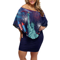 Personalized United States Independence Day Off Shoulder Short Dress Statue of Liberty for 4th of July