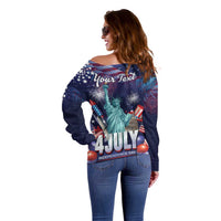 Personalized United States Independence Day Off Shoulder Sweater Statue of Liberty for 4th of July