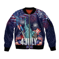 Personalized United States Independence Day Sleeve Zip Bomber Jacket Statue of Liberty for 4th of July