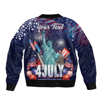 Personalized United States Independence Day Sleeve Zip Bomber Jacket Statue of Liberty for 4th of July